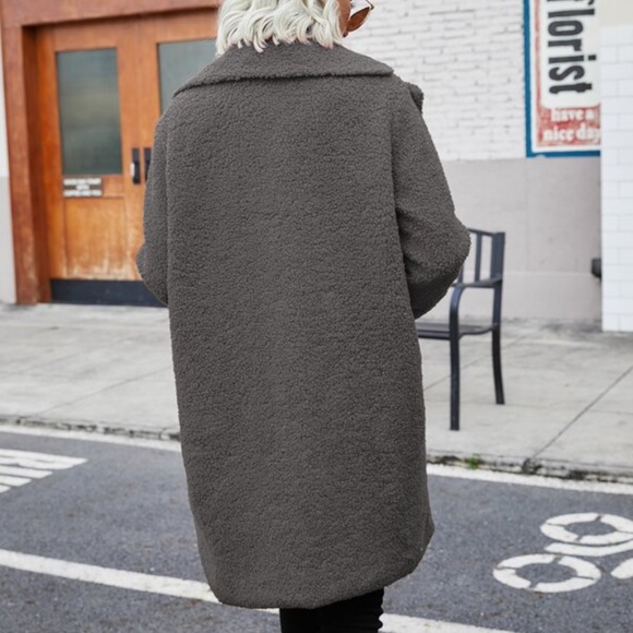 Cozy Red Oversized Teddy Pea Coat Jacket Button up Luxe - Picture 7 of 13